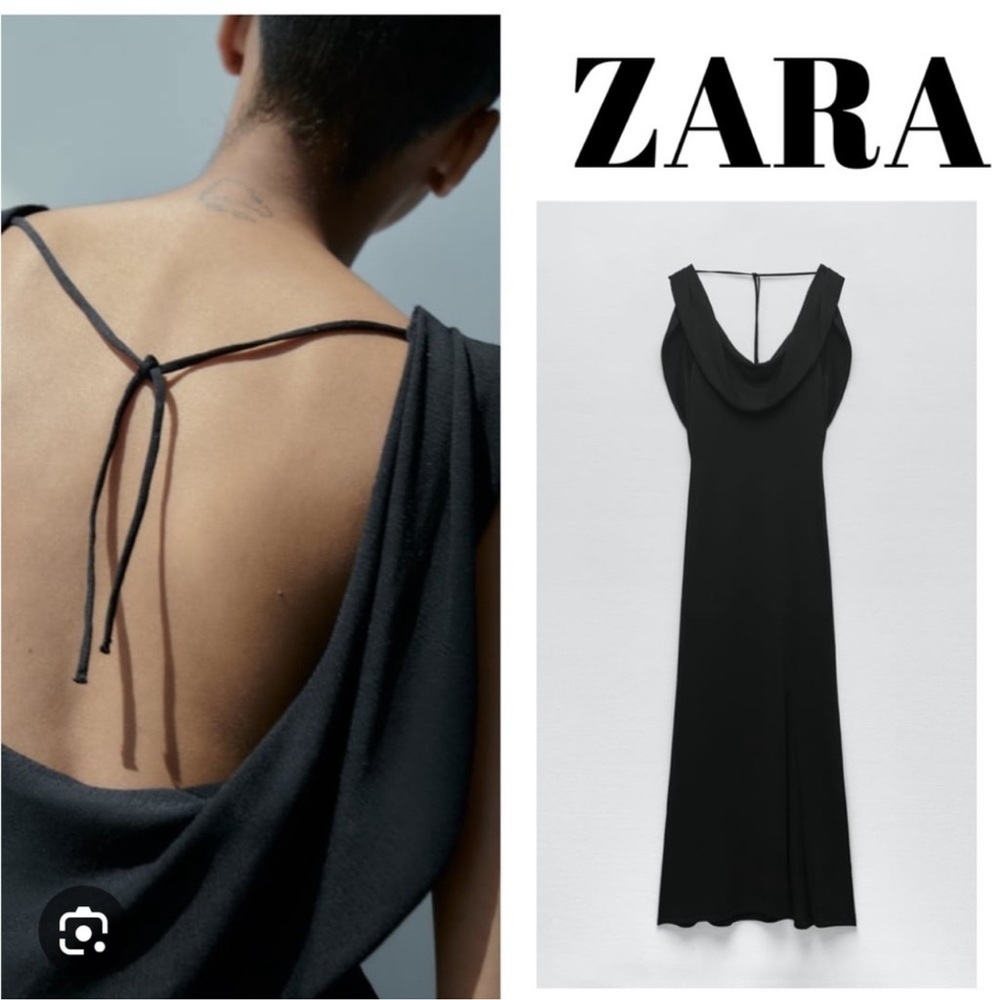 Zara Fluid Neckline Long Knit Dress Black